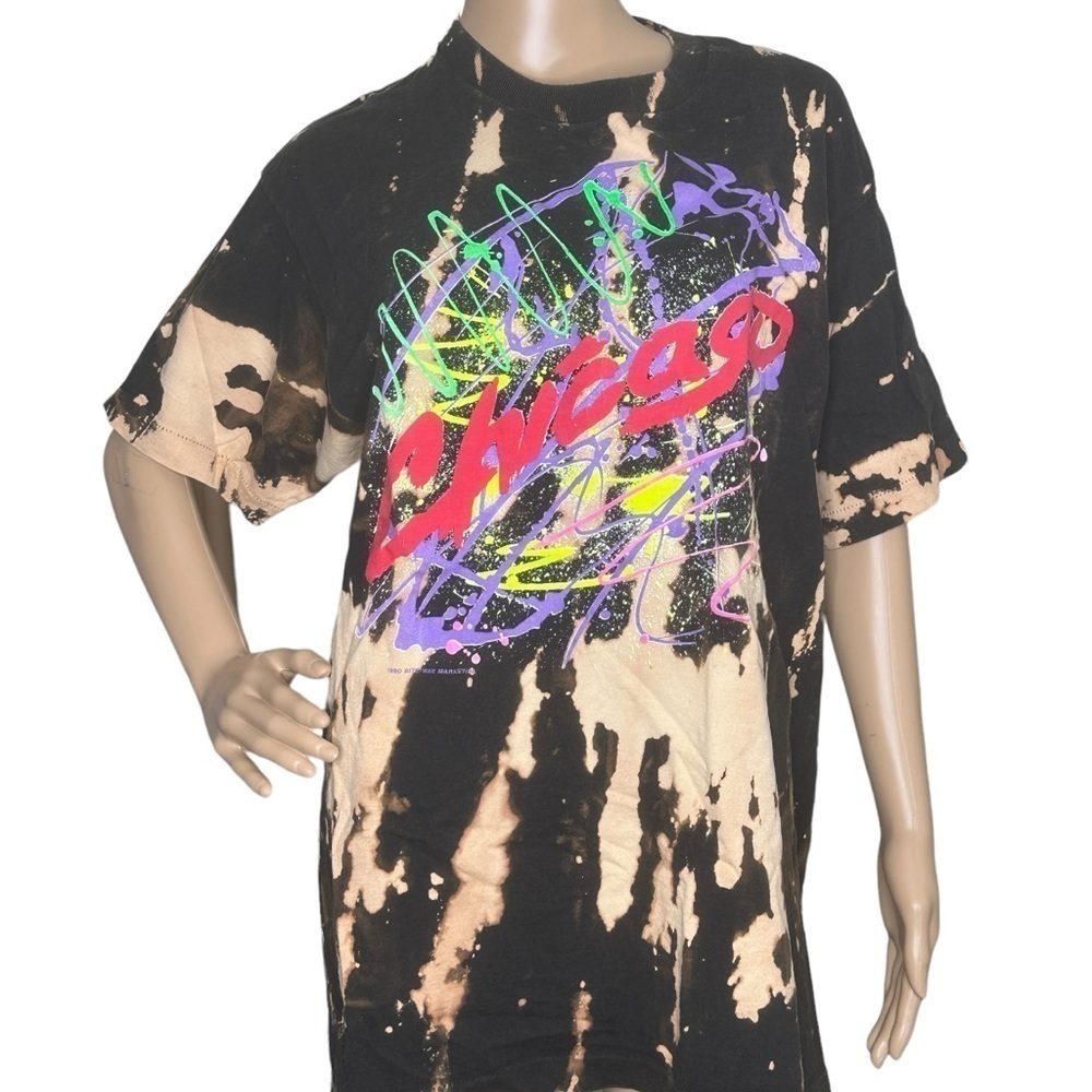 Vintage upcycled bleach dye Chicago single stitch tee, XL